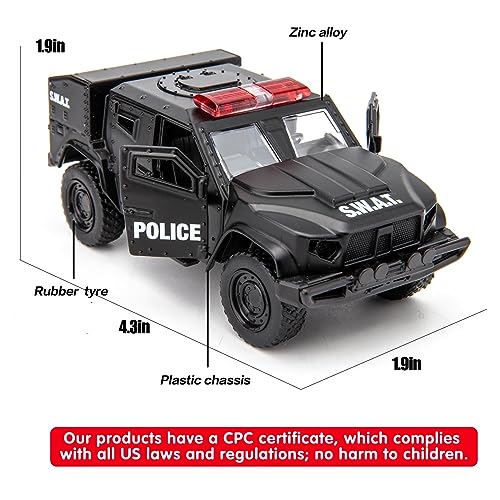 BDTCTK 1/36 Scale JLTV Armored Car Police Car Model, Zinc Alloy Die-Cast Pull Back Vehicles Kid Toys for Boy Girl Gift (Black) - Image 2
