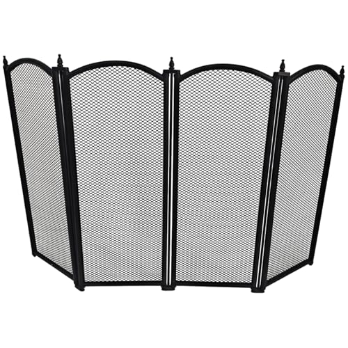 𝗖𝗔𝗦𝗧 𝗜𝗥𝗢𝗡 𝟰-𝗣𝗔𝗡𝗘𝗟 𝗙𝗢𝗟𝗗𝗜𝗡𝗚 𝗠𝗘𝗦𝗛 𝗙𝗜𝗥𝗘 𝗚𝗨𝗔𝗥𝗗 𝟴𝟱𝘅𝟱𝟯𝗰𝗺 | Durable | Rust-Resistant | Fireplace Screen for Open Fire | Fire Safety | Hearth Protection