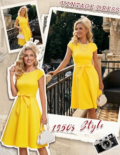 Image of Dressystar Women's Vintage 1950s A Line Cap Sleeve Cocktail Party Dress
