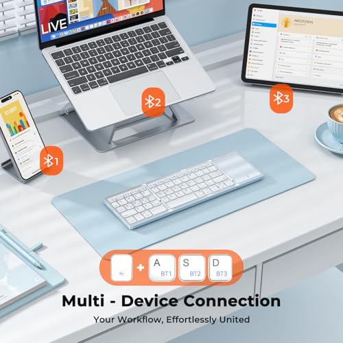 Image of MEETION Foldable Keyboard with Touchpad, Bluetooth Wireless Portable Keyboard, Rechargeable Ultra Slim Pocket Folding Keyboards, Full Size Keys, Travel for iOS Android Windows Laptop PC Tablet White