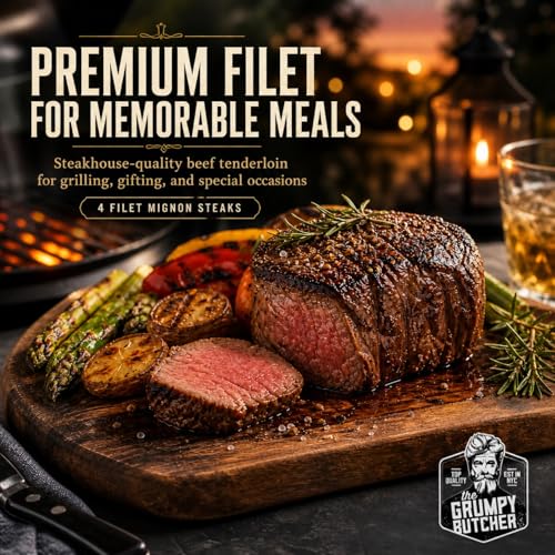 Image of Grumpy Butcher Aged Large Filet Mignon Steak, 4 Pack | USDA Top Choice Beef Tenderloin Filets With Gift Box Option Ships Frozen