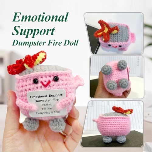 Image of Emotional Support Dumpster Fire - Positive Crochet Birthday Gifts for Women Men, Handmade Knitted Retirement Farewell Going Away Gifts for Friend Coworkers Chaos Coordinator Office Administrative Boss