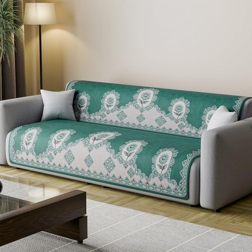 Image of Kuber Industries Net Cotton 3 Seater Long Seat Sofa Cover Set for Dust Protecter | Couch Cover for Living Room, Home | Sunflower Print Blaze 1418 - Green