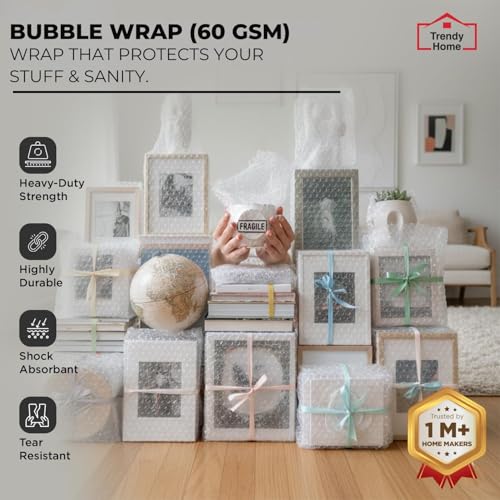 Image of Trendy Home 60 GSM Bubble Wrap Roll, 1 Mtr Wide x 3 Mt Long, Pack of 1 | Reusable Packaging Material, For Fragile Items, Storage, Courier Use