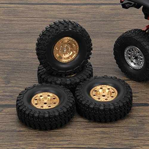 Image of RCAWD 4x Chrome Brass Weights 46g 1 inchBeadlock Wheel Rim 26 * 13mm Glue Free w /55mm Tire For Axial 1-24 Scx24 Crawlers(Brass)