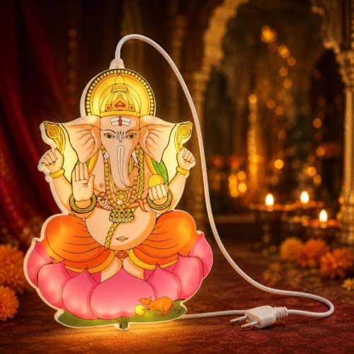 Image of One94Store Lord Ganesha LED Hanging Decoration | Colourful Ganpati Wall Hanging Light, Religious Festive Decor for Home, Temple, Door, Office, Diwali, Ganesh Chaturthi & Puja