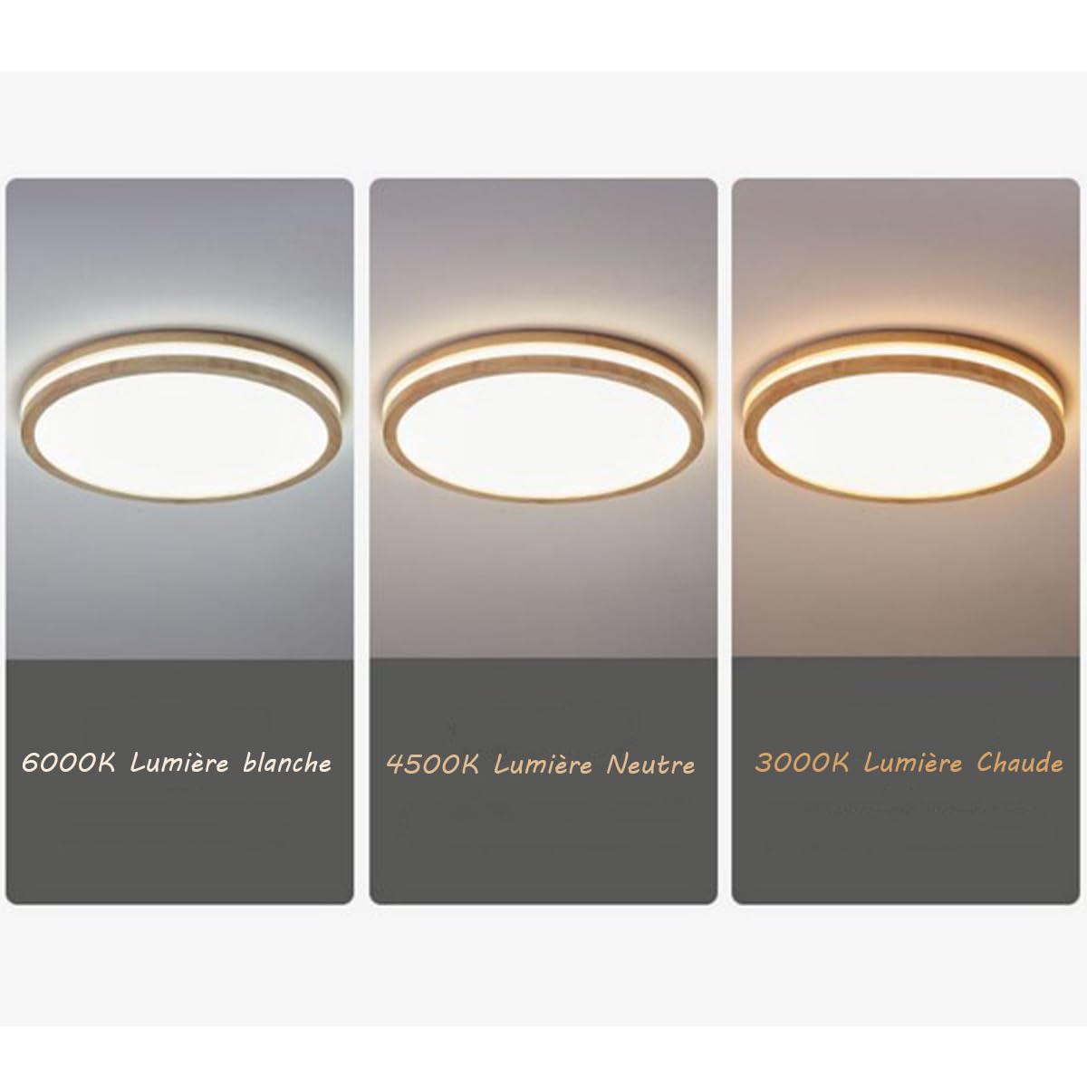 Lámpara de techo LED moderna (24 W, redonda, madera, 4500 K, luz neutra para sala de estar, cocina, pasillo, comedor, dormitorio, diámetro de 30 cm)