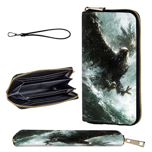 Wallet,Leather Long Wallet Suitable For Ladies And Teenagers - Detachable Wristband + RFID Travel Wallet With Card Slot - Flying Eagle In Wild