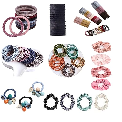 Image of GITGRNTH 101 PCS Essential Hair Accessories for Women /Girls | Combo Pack | Thin Hair Band | Thick Hair Ties | Elastic Rubber Band | Cotton Hair Band | Silk Mulberry Scrunches (101 PCS)