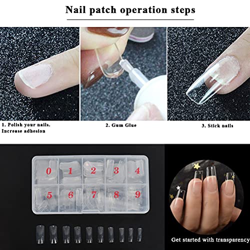 500 Stück transparent + natürliche Farbe Falsche Nagel Fake Nägel Tipps Natrliche Acryl Knstliche Nagelspitzen mit Box… – Bild 4
