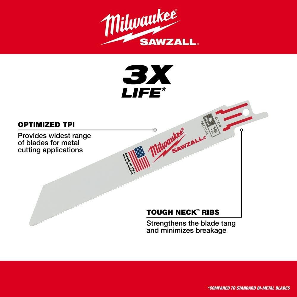 Milwaukee 48016184 Reciprozaagblad - 150 x 18TPI - Metaal (50st)