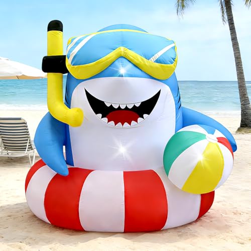 4FT Inflatable Shark with Beach Ball for Summer Outdoor Decor Blow Up Shark Built-in 3 LED Lights for Beach Pool Ocean Party Decorations Birthday Party Supplies Yard Garden Indoor Photo Backdrop
