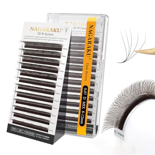 NAGARAKU 5D W Premade Fans Lash Extensions 0.07 D Mix 8-12mm Dark Brown