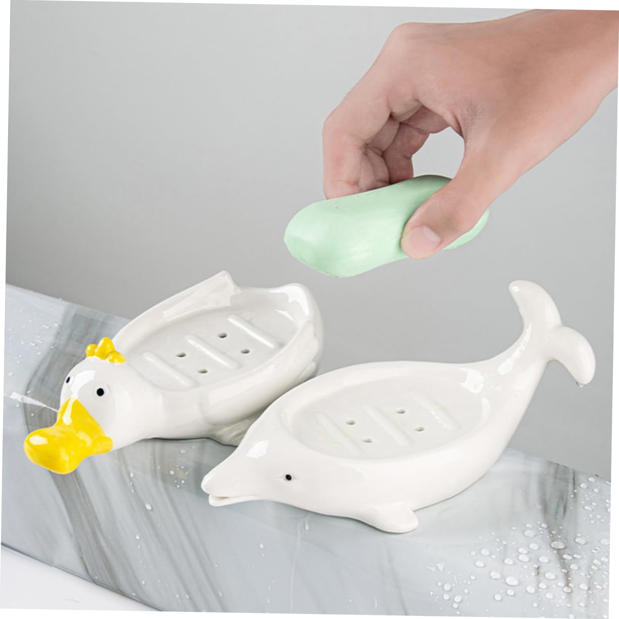 Jabonera de Cerámica Animal Marino 2 Piezas Drenaje para Baño