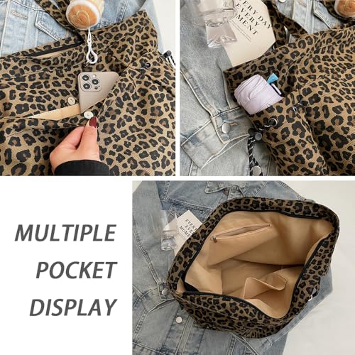 Bolso tote grande de lienzo con estampado de leopardo para mujer miniatura 5