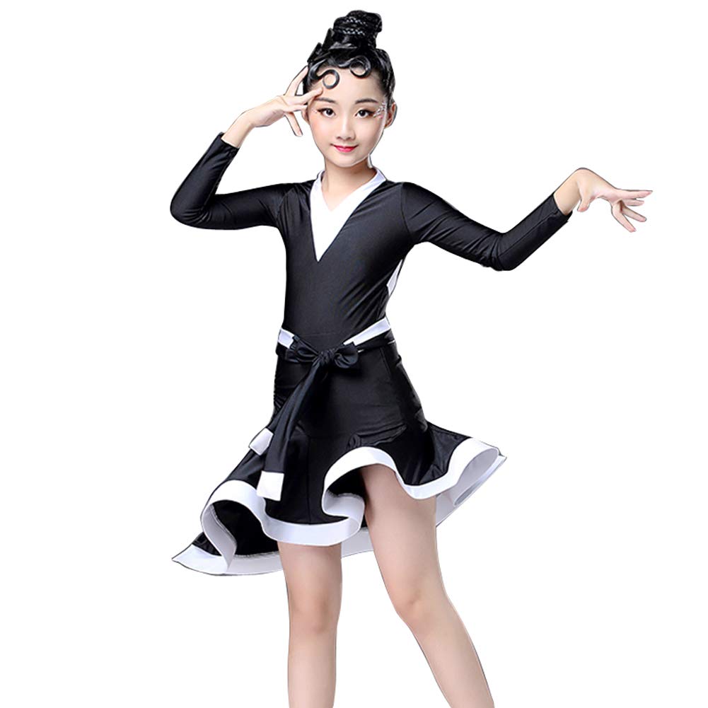 Amazon Co Jp Rikouzy 女の子 ガールズ ラテンドレス ラテンダンス衣装 黒と白の組み合わせ ワンピース 可愛い レッスン練習着 キッズ 子供用ダンスウェア 演出服 ブラック 160cm おもちゃ