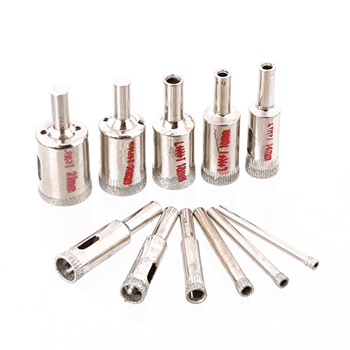 Set de 11 brocas diamantadas para perforar vidrio, mármol, cerámica y azulejos, diámetros de 4 mm a 22 mm miniatura 1