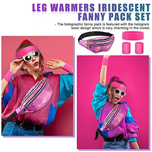 SATINIOR 80s Women Workout Outfit Neon Leg Warmer Headband Wristbands Fanny Pack Set 80s Accessories for Yoga Running2