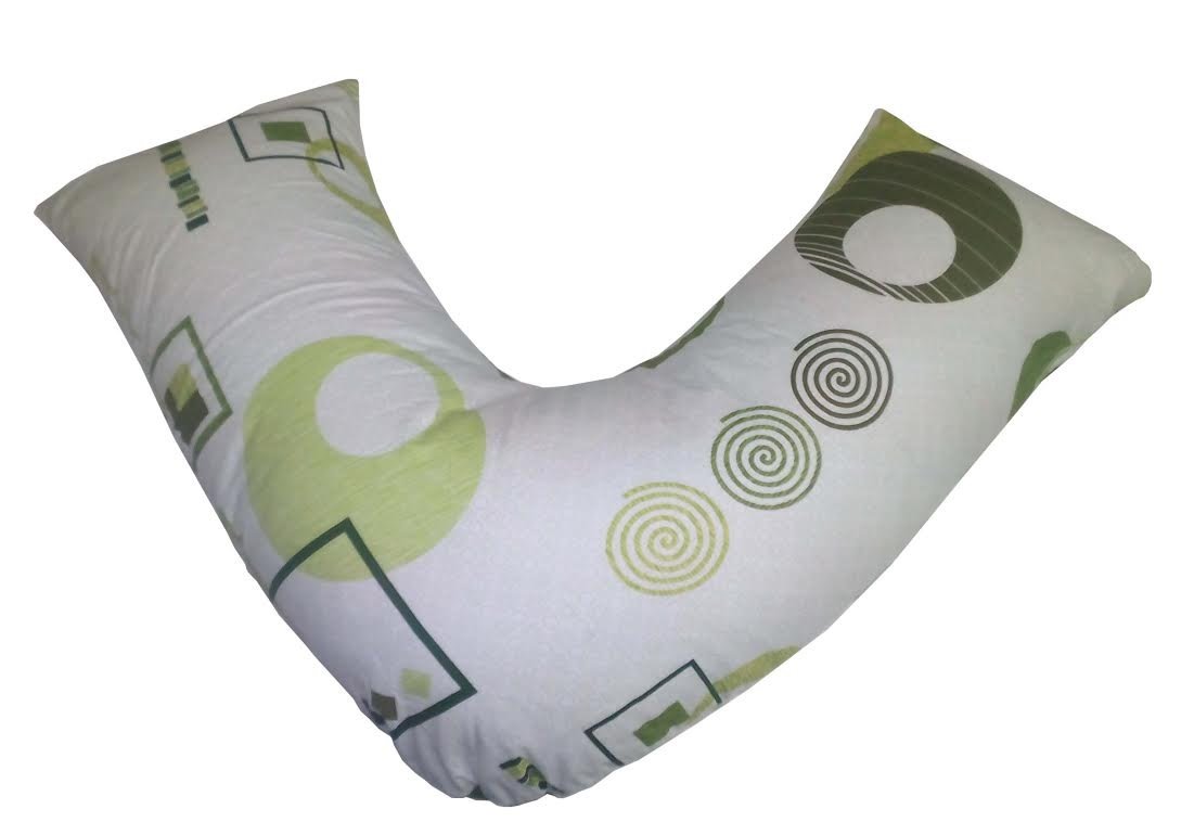 Rayyan Linen Ashar Green Cream Percale V Shape Pillowcase For Back & Neck Support, Orthopedic, Pregnancy, Maternity, Nursing, Feeding, Relaxing Etc (Printed V Shape Pillowcase Only)