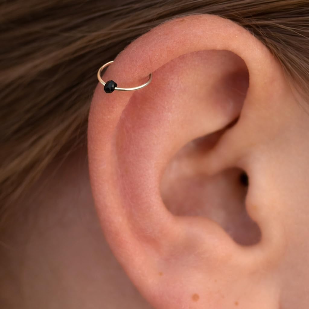 Sterling Silver and 14K Gold 7mm Hoop Earrings for Women - 20, 22 and 24 Gauge Helix Hoop Earrings with Opal or Bead Options - Image 2