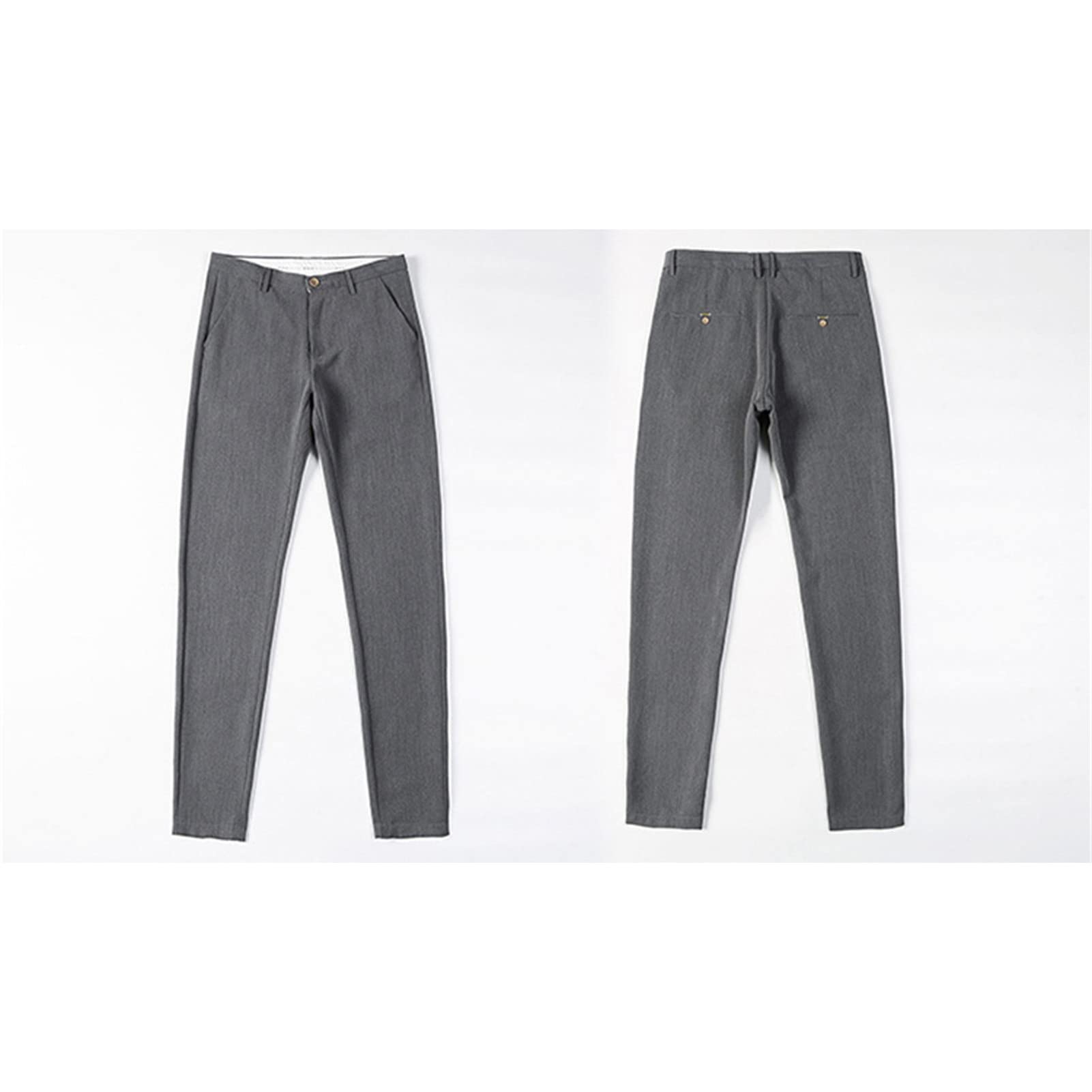 Men's Linen Plaid Business Comfort Pant Casual Straight Fit Tapered Suit Pant Ultra Lightweight Slim Trousers (Grey,38)