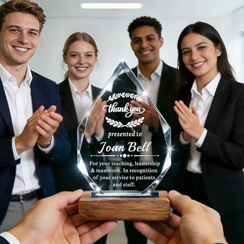 Image of Custom Crystal Award Trophy, Personalized Trophy with Company Logo & Text