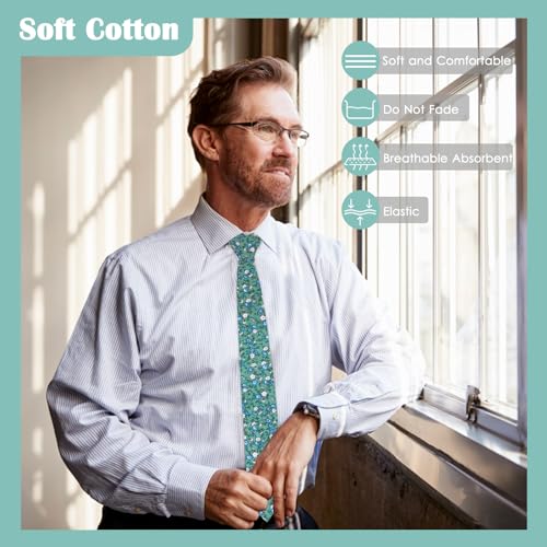 Image of Mantieqingway Men Skinny Tie Cotton Floral Necktie for Wedding Groomsmen Tie