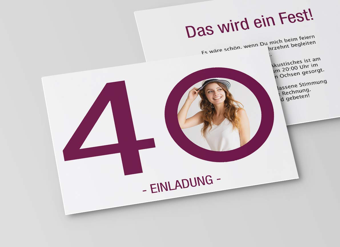 Einladungskarten zum Geburtstag (40 Stück) Einladung zum runden Geburtstag alle Jahre (Lila) Riesen Zahl