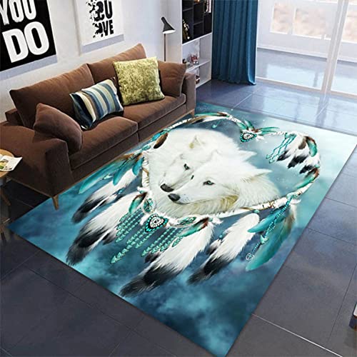 Xisnuient Grand Tapis Ciel étoilé Attrape Rêves Loup Motif Salon Tapis Moderne Canapé Tapis de Décoration Tapis D'entrée Chambre Tapis de Chevet Enfants Bébé Jouer Tapis Rampant (Bleu,50x80 cm) Cover