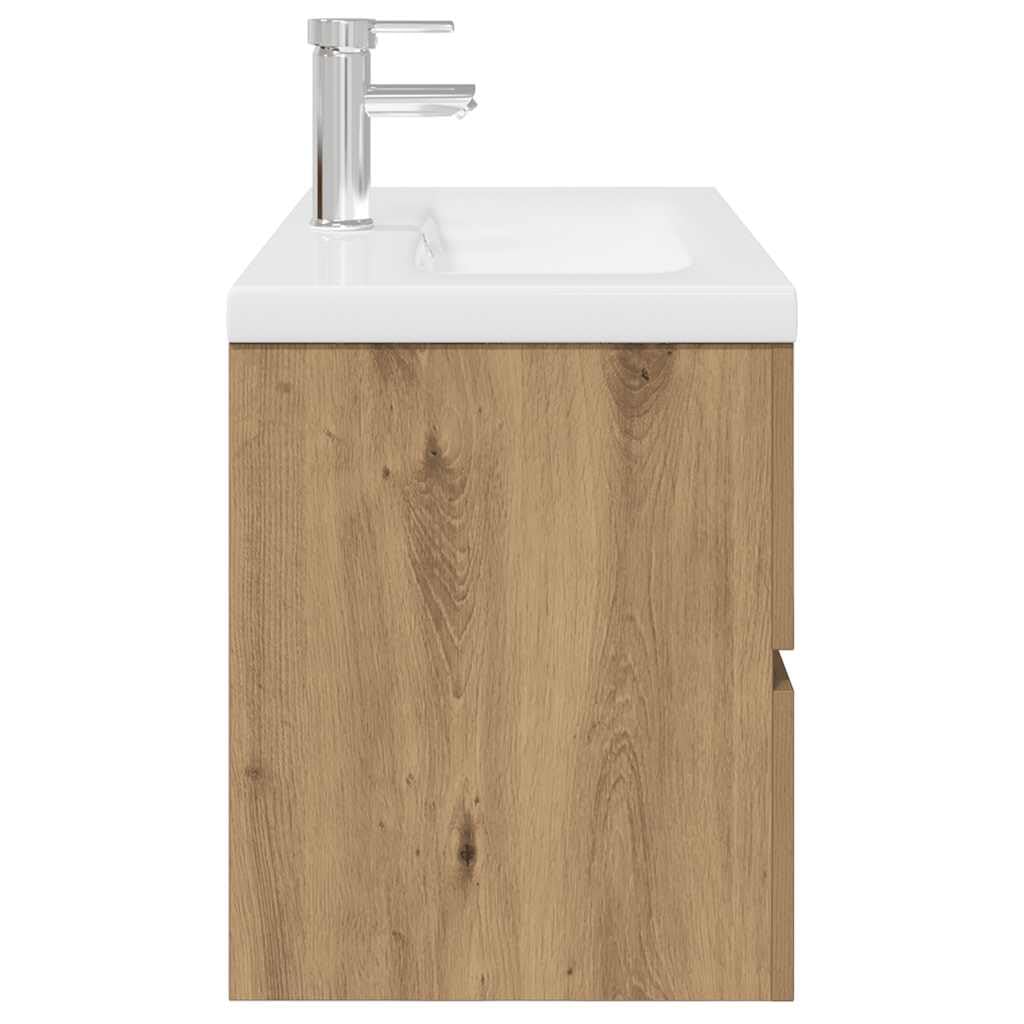 Mueble de baño con lavabo y grifo integrados, roble artesanal, 80 cm
