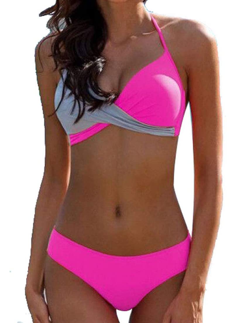 CheChury Bikinis Mujer 2024 Push Up Halter Bikini Traje de baño Acolchado Bra Tops y Braguitas Bikini Sets Talla Grande Bañador Vacaciones