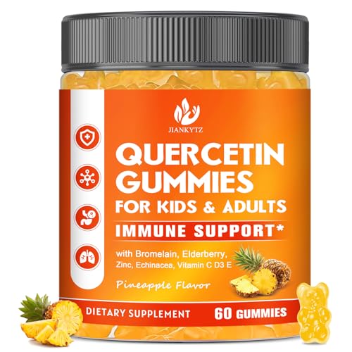 Sugar Free Quercetin with Bromelain Gummies for Kids & Adult - Immune Antioxidant Seasonal Support 1000mg Quercetin Supplements with Bromelain Zinc Elderberry Vitamin C D3 E Vegan 60 Count