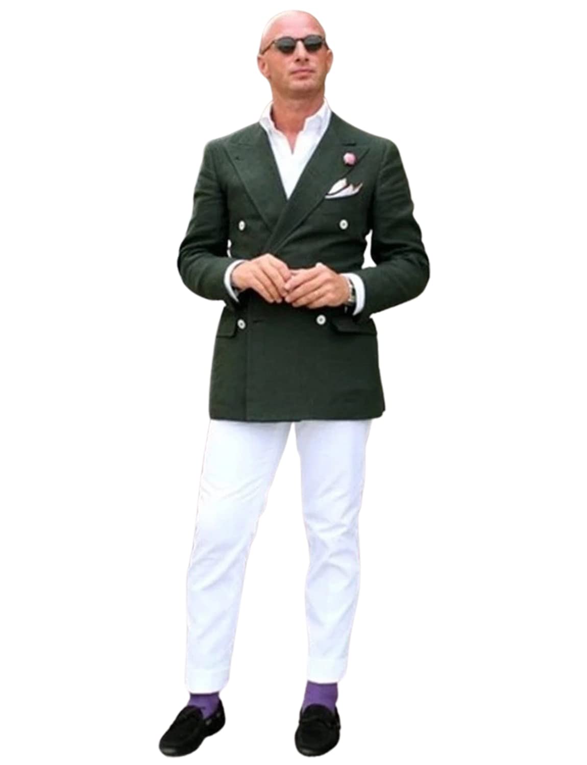 Uomo 2 Pezzi Vestito di Affari Picco Risvolto Doppio Petto Giacca e Pantaloni Set