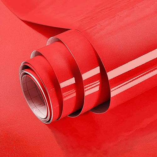 Image of WISDOM Vinyl Contact Paper Decorative for Cabinets Countertops Kitchen Shelves Liner Self Adhesive Film Peel and Stick Waterproof Removable Wallpaper (24 inch x 78, Red Glossy Wallpaper)