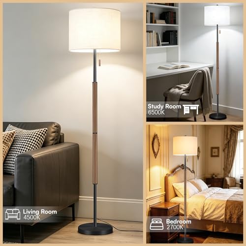 Dark Brown Floor Lamp with 13.2" Linen Shade and 3 Color Temps for Study - image 6