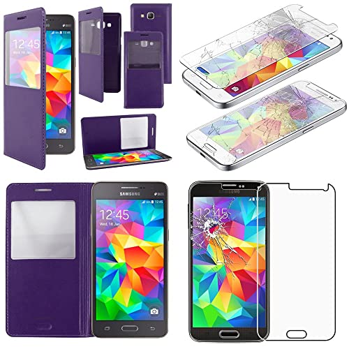 ebestStar - Coque Compatible avec Samsung Grand Prime Galaxy G530F, Value Edition G531F Etui Slim Housse Portefeuille Fenêtre View, Violet + Verre Trempé...