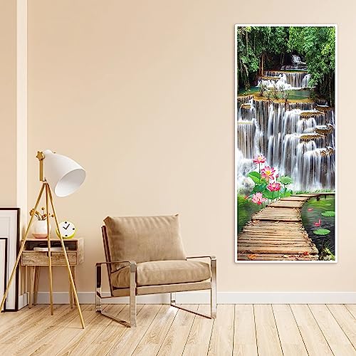 SHEGZHUC Diamond Art Waterfall Scenery 50 x 110 cm Waterfall Diamond Painting Forest Diamond Painting Tree Lotus Flower Cross Stitch Kits Diamond Art Bridges Large Diamond Painting Landscape - Image 3