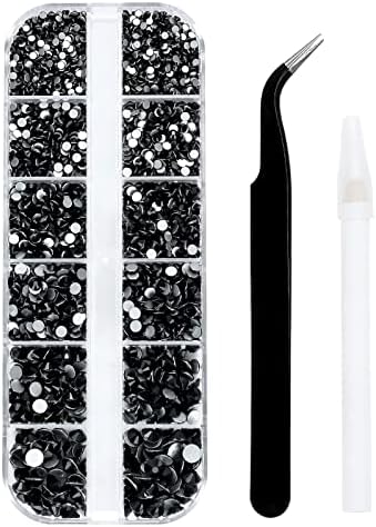 1500PCS Nail Gems for Nail Art with Glue - Crystals Gems for Nails Flat Back Nail Rhinestones in 6 Sizes - Craft Nail Diamonds Kit with 20ML Nail Glue and 1 Picker Dotting Pen and 1 Tweezer