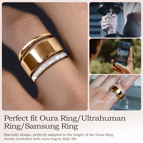 2 Pack 14K Gold Plated Stackable Rings Compatible with Oura Ring Gen 3/4, Cubic Zirconia Simulated Diamond Stacking Rings Eternity Bands for Smart Ring3