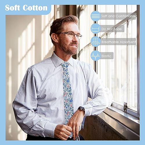 Image of Mantieqingway Men Skinny Tie Cotton Floral Necktie for Wedding Groomsmen Tie