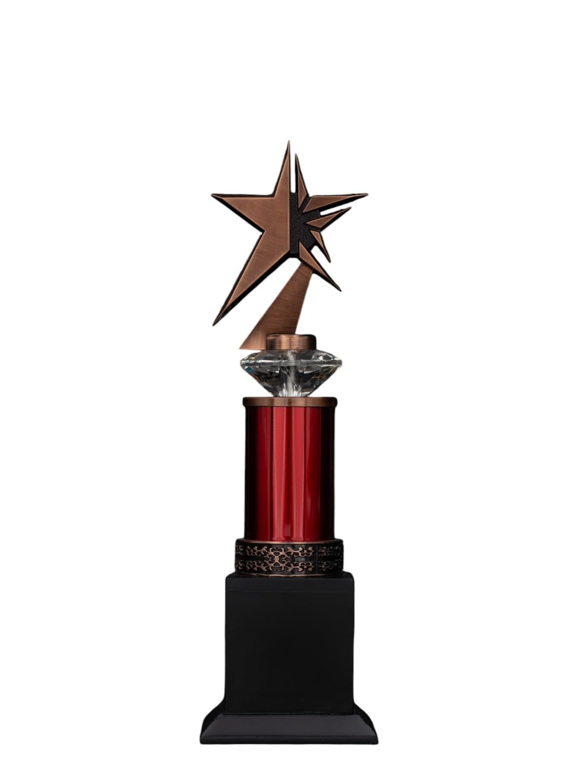 Trophy MART Metal Body & Wooden Base & Diamond Glass Corporate Trophy for Leadership Business Service Achievement Awards | Promotional Event Trophies | (Antique Copper, 13") TMF-1021-picture-20