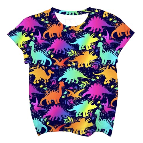 Dinosaur Shirt for Girls Cute Dinosaurs Colorful Tshirt Kids Dino Birthday Short Sleeve Tee Top
