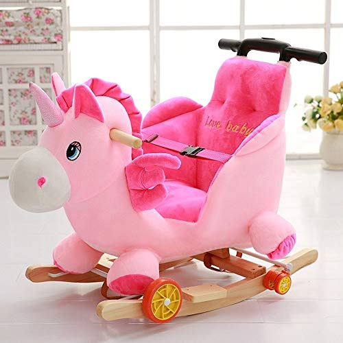 Sale!! Kiblcy Pink Girl Princess Unicorn Rocking Horse for 6 Months and Up, Wooden Baby Toddler Rock...