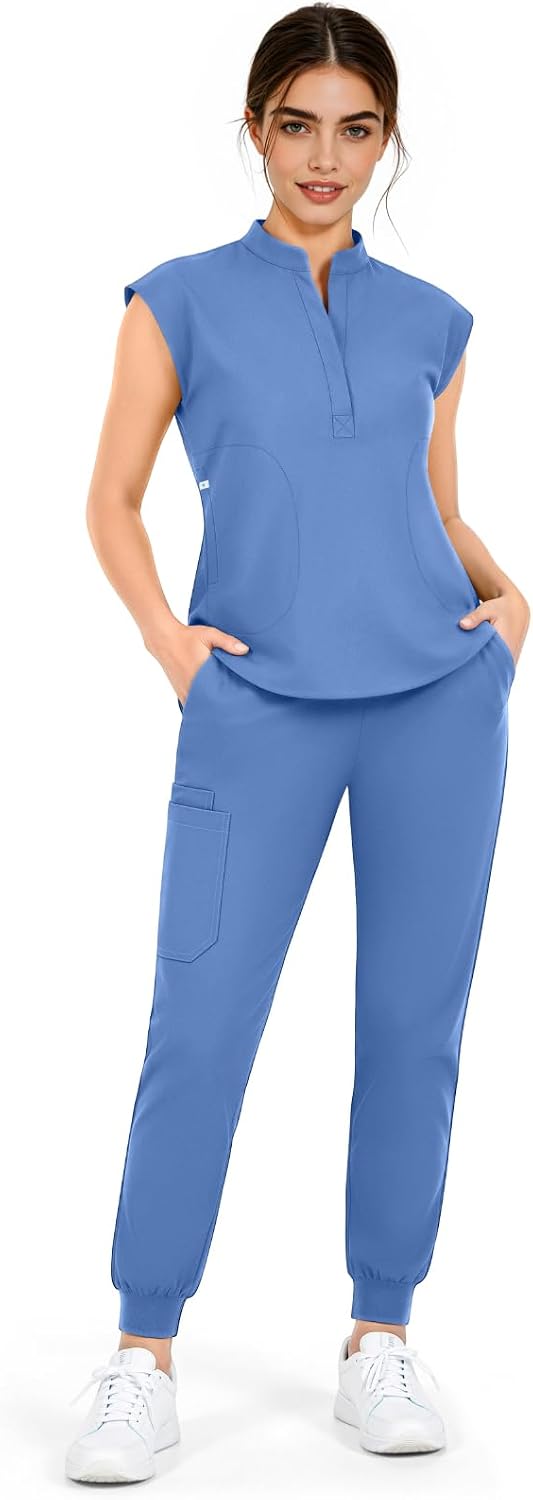 Womens Scrubs Set, Sleeveless Scrub Top and Jogger Pant for Nurses | Soft Moisture-Wicking Fabric,Functional Pockets,All-Day Comfort,Ideal for Nurses,Vets, Healthcare Workers,Hospital and Clinic