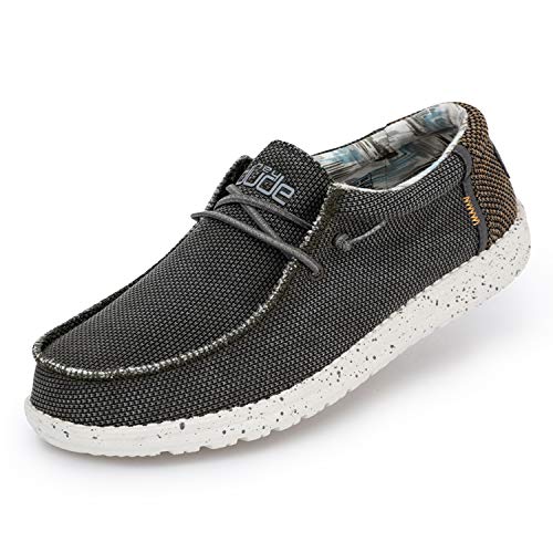 Image of Hey Dude Men's Wally Sox Tri Colored Loafers | Textile Upper, Moc Toe Construction, Contrast Panel Design, Lightweight Flexible Outsole, Speckled Sole Detail