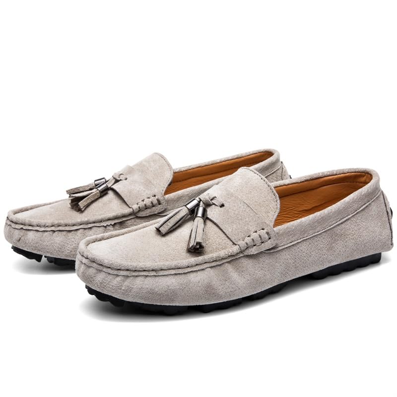 Mens Loafers Shoe Round Toe Solid Color with Tassel Suede Vamp Driving Loafers Resistant Flat Heel Anti-Slip Walking Slip On3