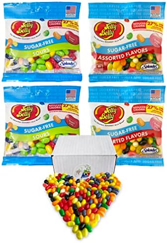 Jelly Belly Sugar Free Jelly Beans Variety Pack Gift Box- Assorted & Sours – Genuine, Straight from the Source 2.8 Oz Low Carb Candy, pack of 4