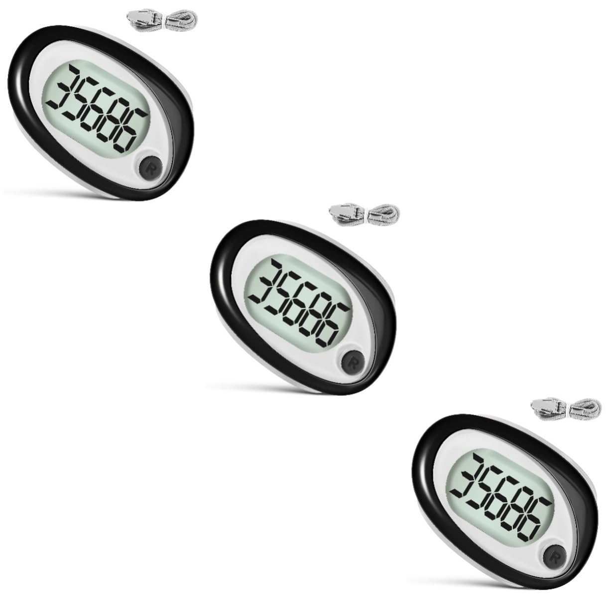 BESTonZON 3 Piezas Podómetro Silencioso Preciso con Clip y Correa para Contador de Portátil para Adultos y Mayores Fácil de Usar y Resetear Compacto y para Senderismo
