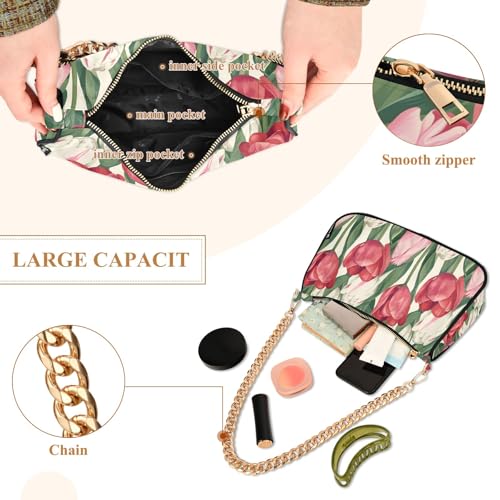 Clutch Shoulder Bags Tote Evening Purse Handbags for Women Flower Pinks Red White Hobo Bags with Zipper Closure4