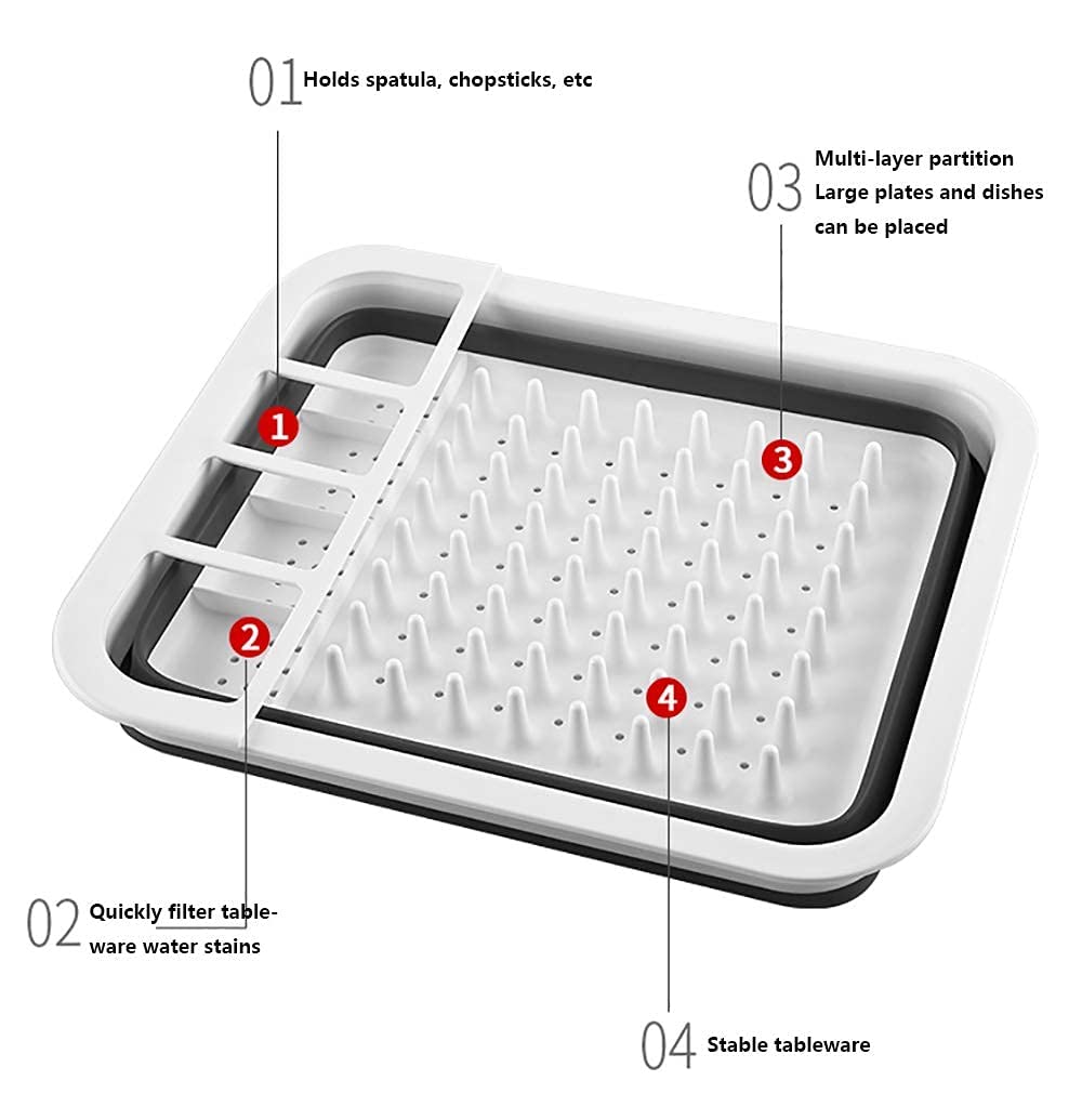 Plastikowa suszarka do naczyń, z ociekaczem mata do suszenia naczyń chłonna do dodatkowego opróżniania, stojak na talerze ociekacz do zlewu do kuchni